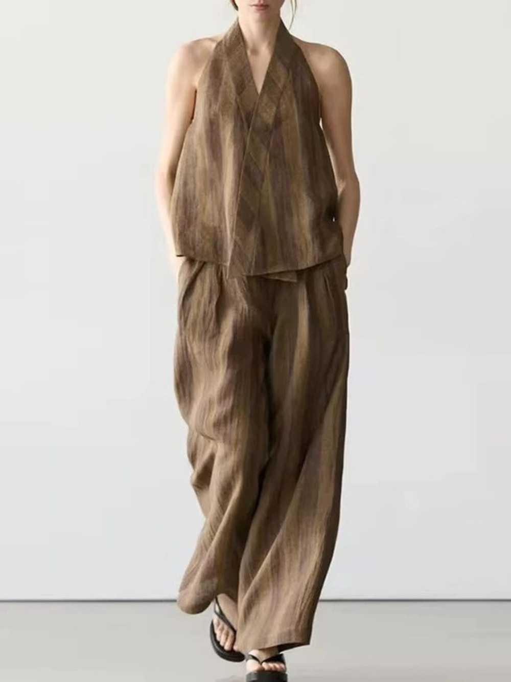 ZARA Casual Commuter Two Piece Set Sleeveless Top Wide Leg Pants